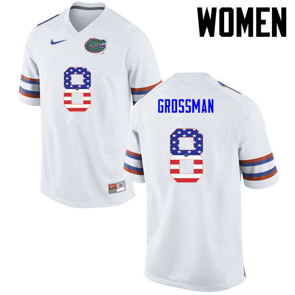 Women Florida Gators #8 Rex Grossman College Football USA Flag Fashion Jerseys-White